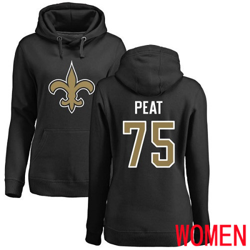 New Orleans Saints Black Women Andrus Peat Name and Number Logo NFL Football #75 Pullover Hoodie Sweatshirts->women nfl jersey->Women Jersey